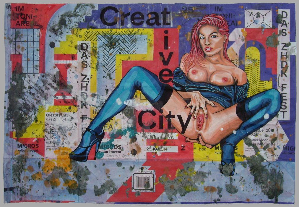 Creative City - 2016 - Acryl , Collage auf Papiertragtaschen - 50 x 70 cm - (Privatbesitz)