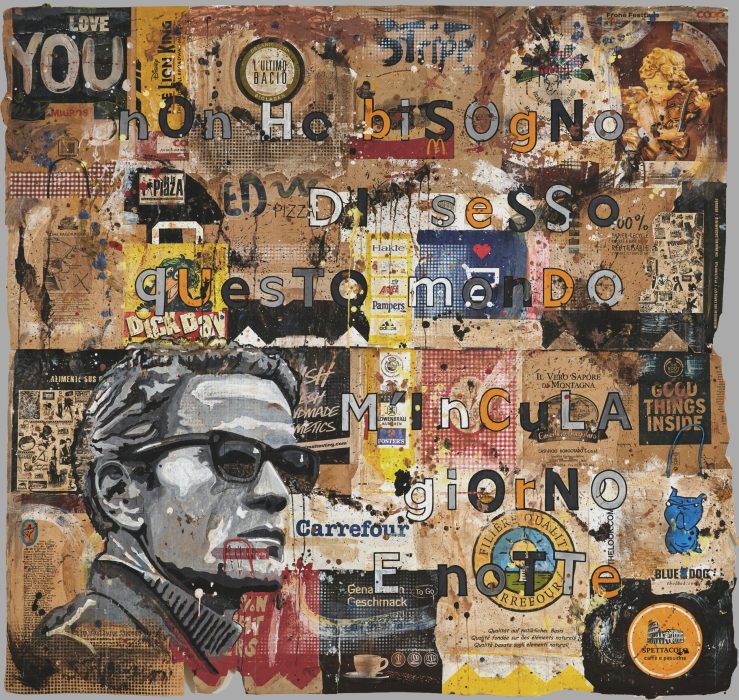 Pasolini - Petrolio - 2022 - Acryl, Collage, auf Papiertragtaschen - 160 x 180 cm